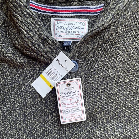NWT Flag & Anthem Green Pullover Sweater Mens Size Medium Buttons Cozy Fisherman - Picture 5 of 8